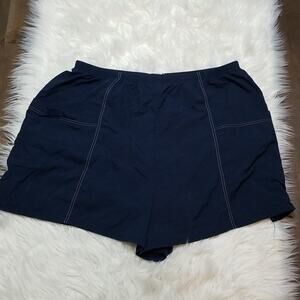 Vintage Christina Navy Blue Women's Plus Board Shorts with Pockets